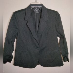 Christian Siriano New York (Sz L)  Dark Gray Button Front Ruched Sleeves Blazer